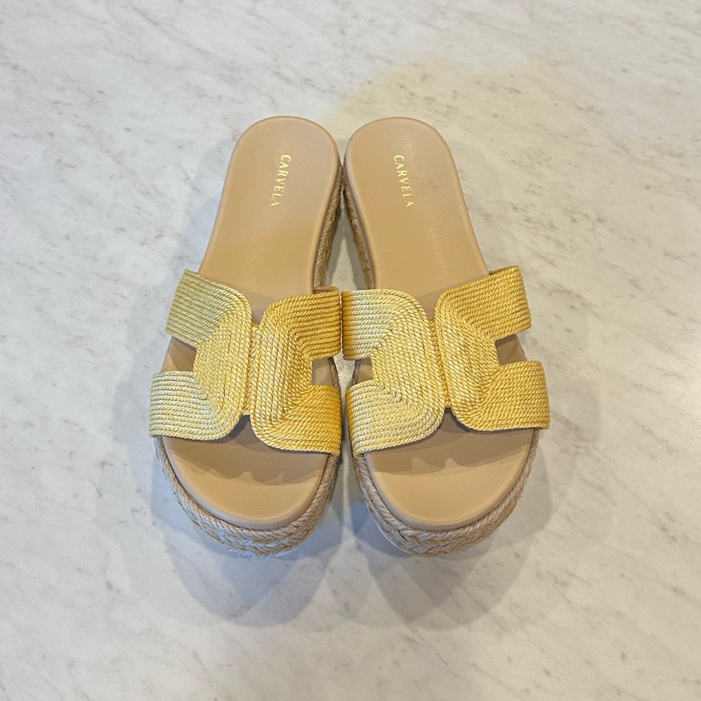Carvela Yellow Woven Slide Sandals